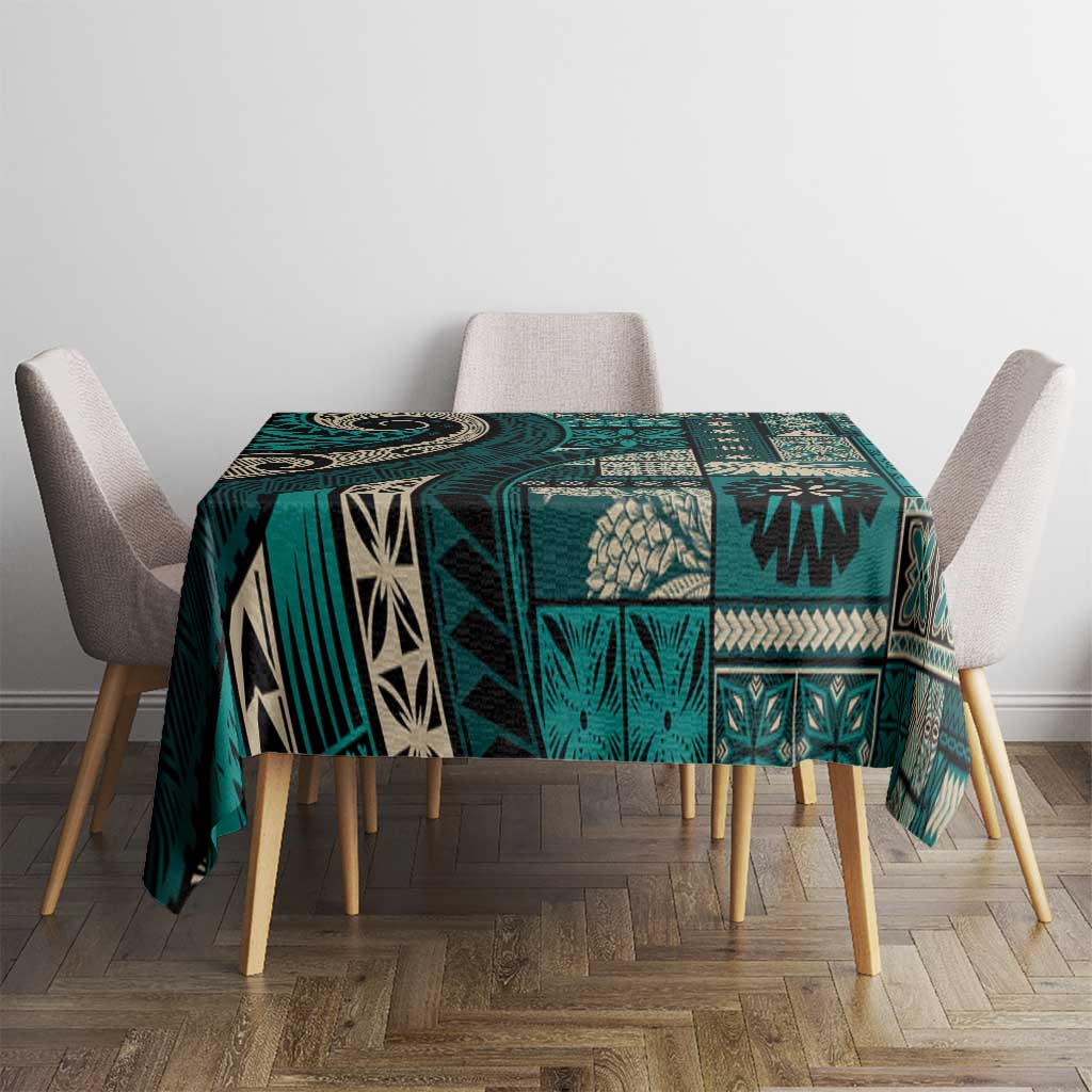 Vintage Samoa Siapo Mamanu Tablecloth Teal Samoan Tapa Motif - Polynesian Pride