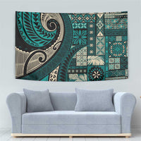 Vintage Samoa Siapo Mamanu Tapestry Teal Samoan Tapa Motif - Polynesian Pride