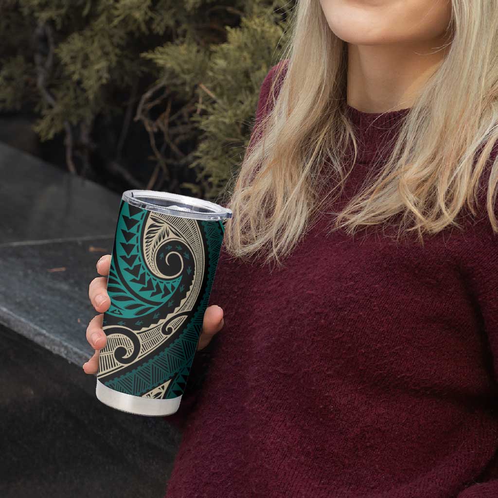 Vintage Samoa Siapo Mamanu Tumbler Cup Teal Samoan Tapa Motif - Polynesian Pride