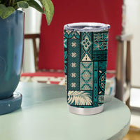Vintage Samoa Siapo Mamanu Tumbler Cup Teal Samoan Tapa Motif - Polynesian Pride