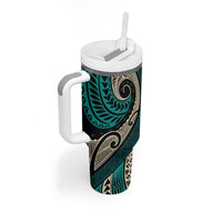 Vintage Samoa Siapo Mamanu Tumbler With Handle Teal Samoan Tapa Motif LT9 - Polynesian Pride