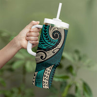 Vintage Samoa Siapo Mamanu Tumbler With Handle Teal Samoan Tapa Motif LT9 - Polynesian Pride