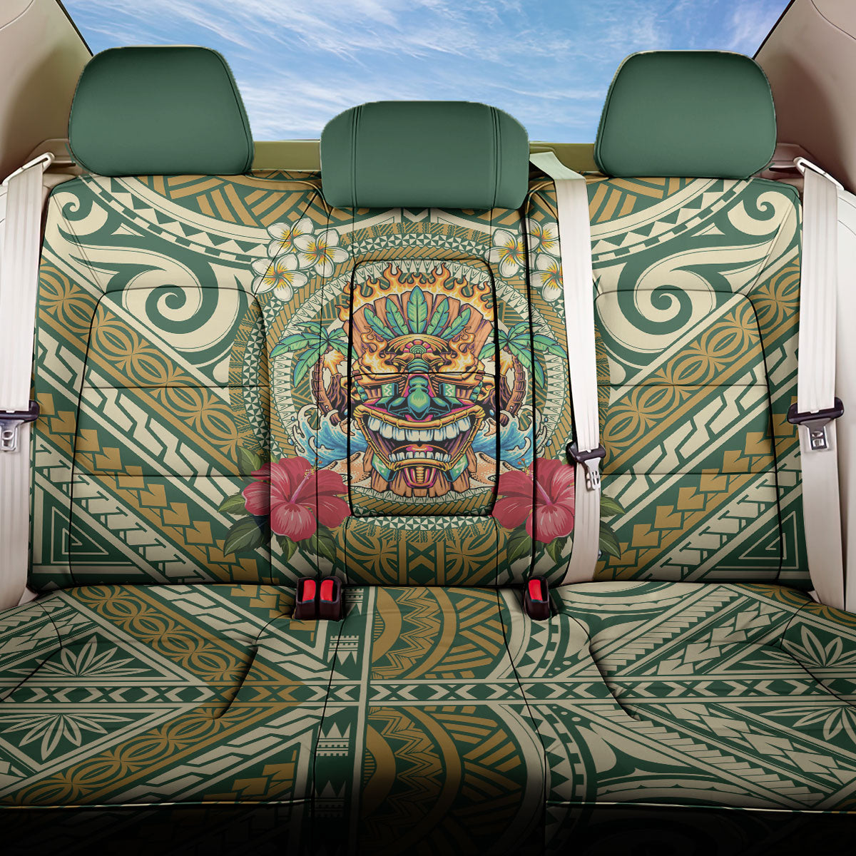 Hawaii Tiki Mask Back Car Seat Cover Mele Kalikimaka i Iulai!