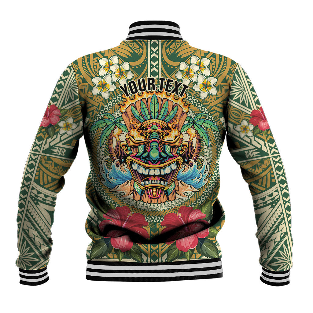 Hawaii Tiki Mask Personalized Baseball Jacket Mele Kalikimaka i Iulai!