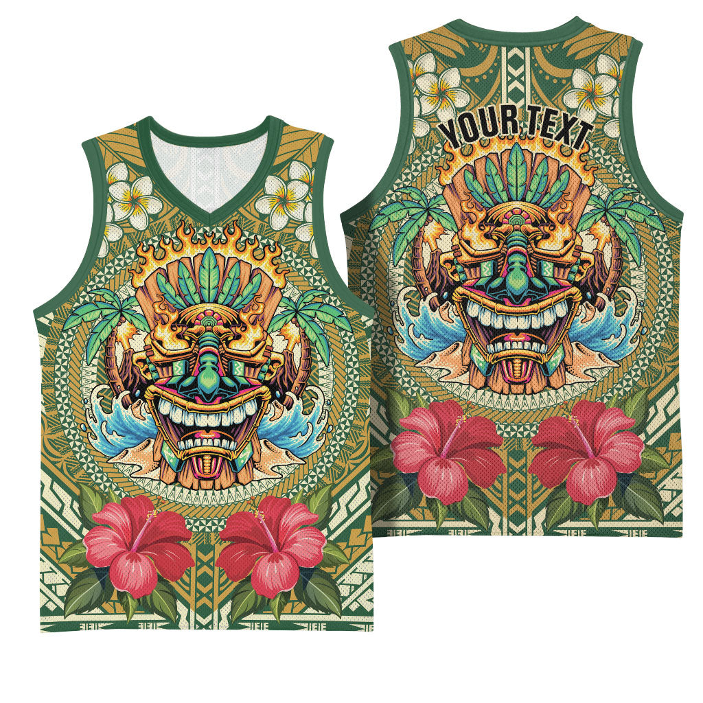 Hawaii Tiki Mask Personalized Basketball Jersey Mele Kalikimaka i Iulai!