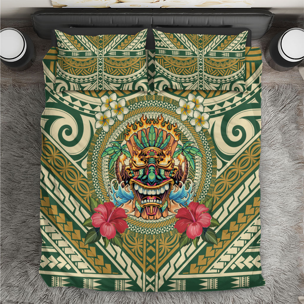 Hawaii Tiki Mask Bedding Set Mele Kalikimaka i Iulai! LT9 Green - Polynesian Pride