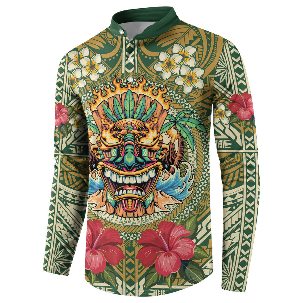 Hawaii Tiki Mask Personalized Button Sweatshirt Mele Kalikimaka i Iulai!