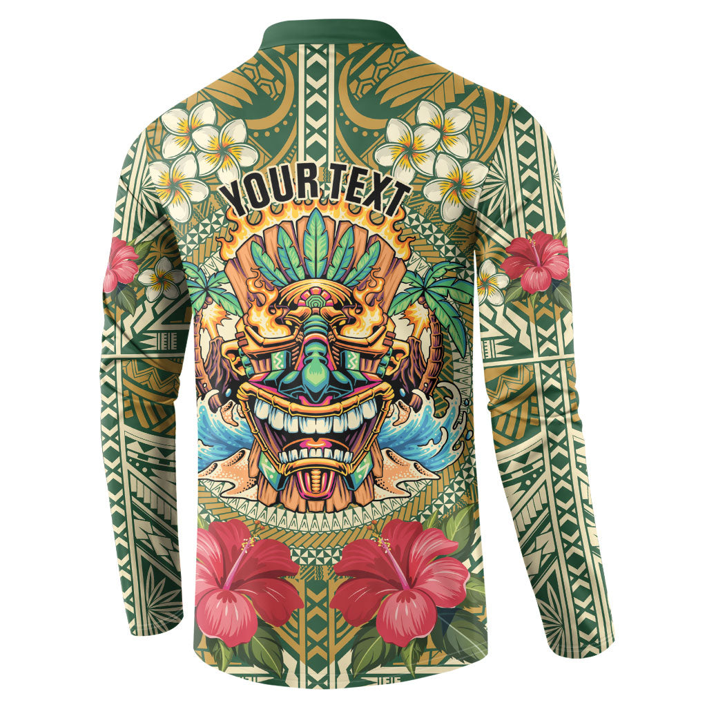 Hawaii Tiki Mask Personalized Button Sweatshirt Mele Kalikimaka i Iulai!