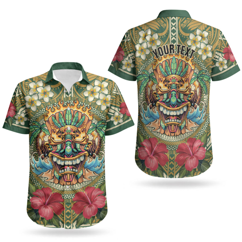 Hawaii Tiki Mask Personalized Couples Matching Off Shoulder Short Dress and Hawaiian Shirt Mele Kalikimaka i Iulai! LT9 - Polynesian Pride