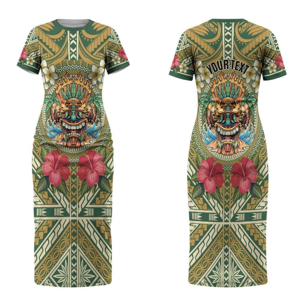 Hawaii Tiki Mask Personalized Couples Matching Short Sleeve Bodycon Dress and Long Sleeve Button Shirt Mele Kalikimaka i Iulai! LT9 - Polynesian Pride