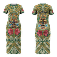 Hawaii Tiki Mask Personalized Couples Matching Short Sleeve Bodycon Dress and Long Sleeve Button Shirt Mele Kalikimaka i Iulai! LT9 - Polynesian Pride