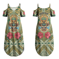 Hawaii Tiki Mask Personalized Couples Matching Summer Maxi Dress and Long Sleeve Button Shirt Mele Kalikimaka i Iulai! LT9 - Polynesian Pride