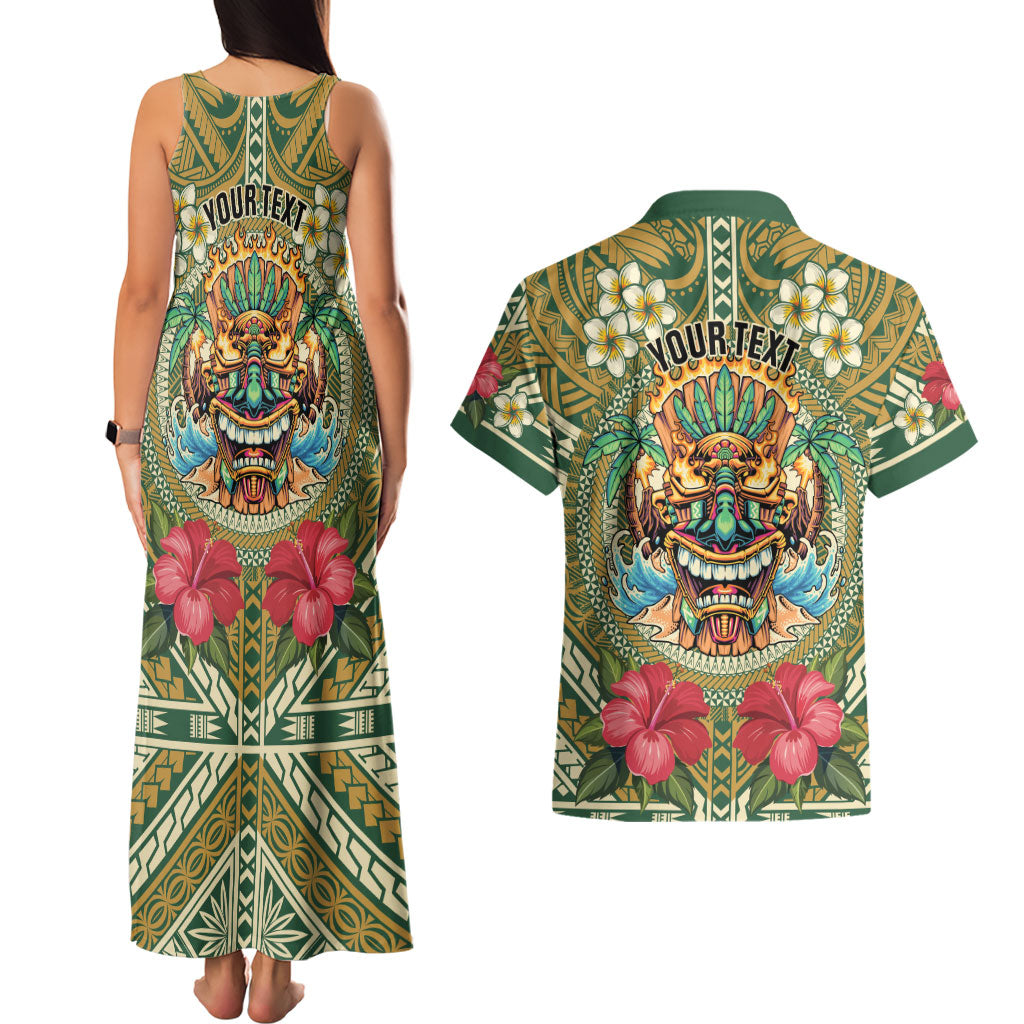 Hawaii Tiki Mask Personalized Couples Matching Tank Maxi Dress and Hawaiian Shirt Mele Kalikimaka i Iulai! LT9 - Polynesian Pride