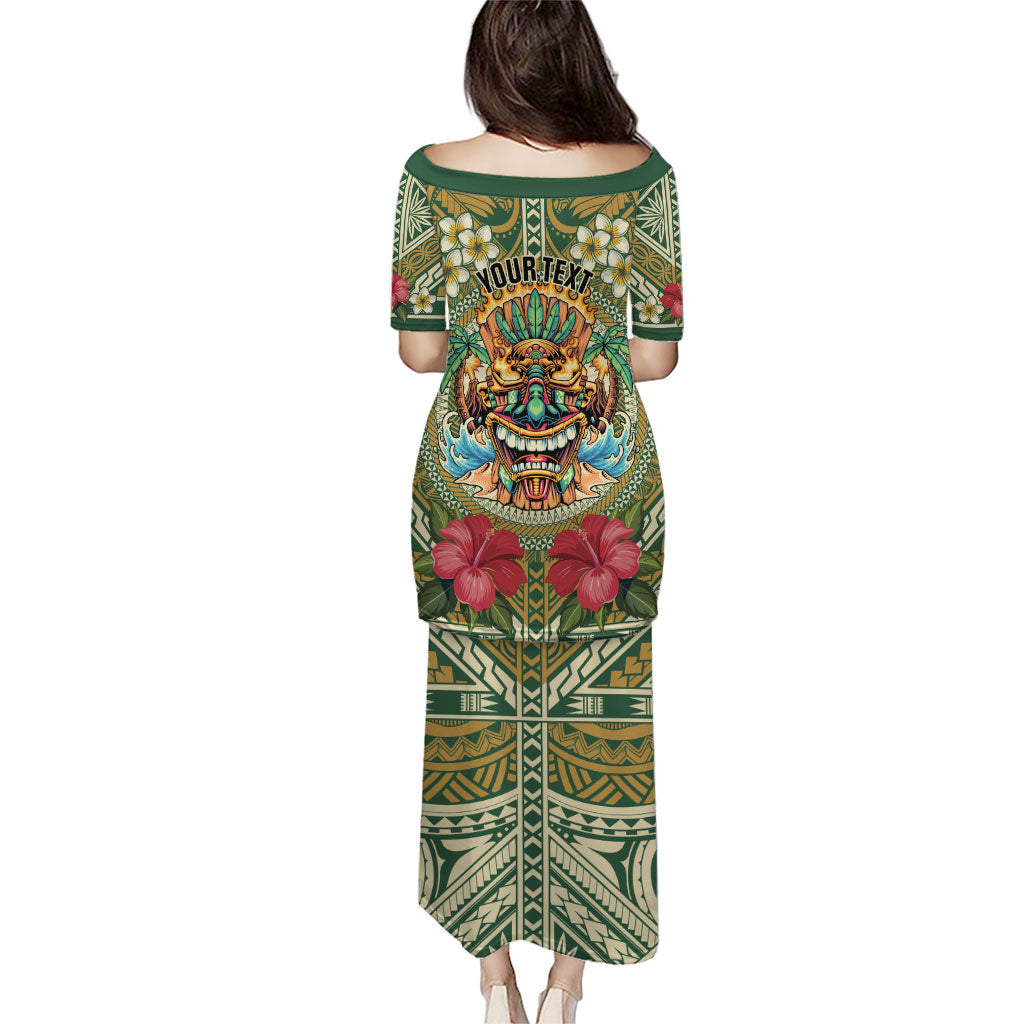 Hawaii Tiki Mask Personalized Family Matching Puletasi and Hawaiian Shirt Mele Kalikimaka i Iulai! LT9 - Polynesian Pride