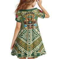 Hawaii Tiki Mask Personalized Family Matching Short Sleeve Bodycon Dress and Hawaiian Shirt Mele Kalikimaka i Iulai! LT9 - Polynesian Pride