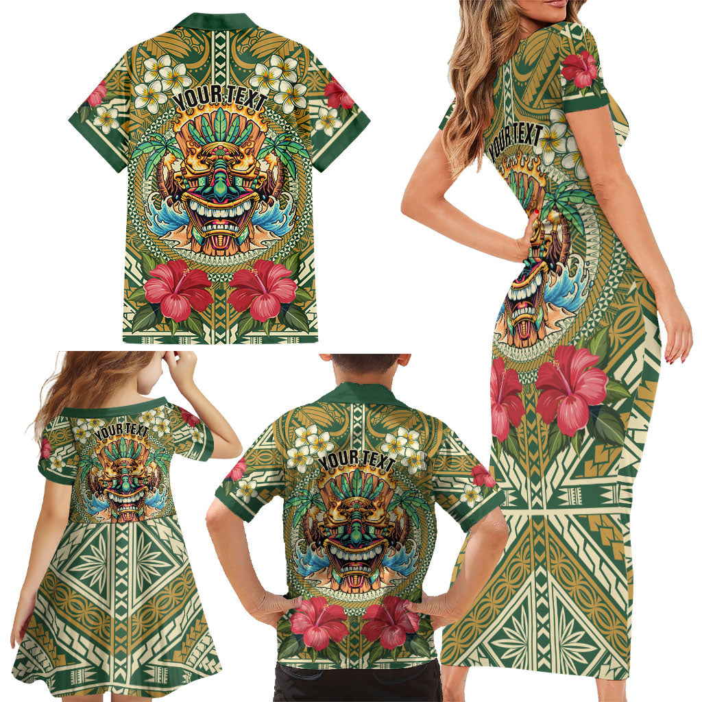 Hawaii Tiki Mask Personalized Family Matching Short Sleeve Bodycon Dress and Hawaiian Shirt Mele Kalikimaka i Iulai! LT9 - Polynesian Pride