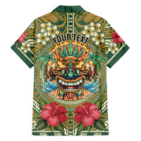 Hawaii Tiki Mask Personalized Family Matching Short Sleeve Bodycon Dress and Hawaiian Shirt Mele Kalikimaka i Iulai! LT9 - Polynesian Pride