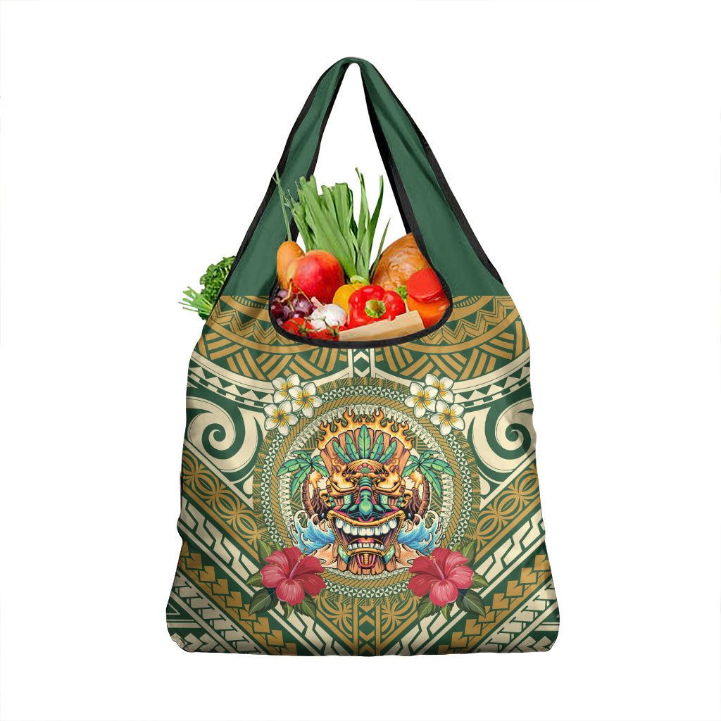 Hawaii Tiki Mask Grocery Bag Mele Kalikimaka i Iulai!