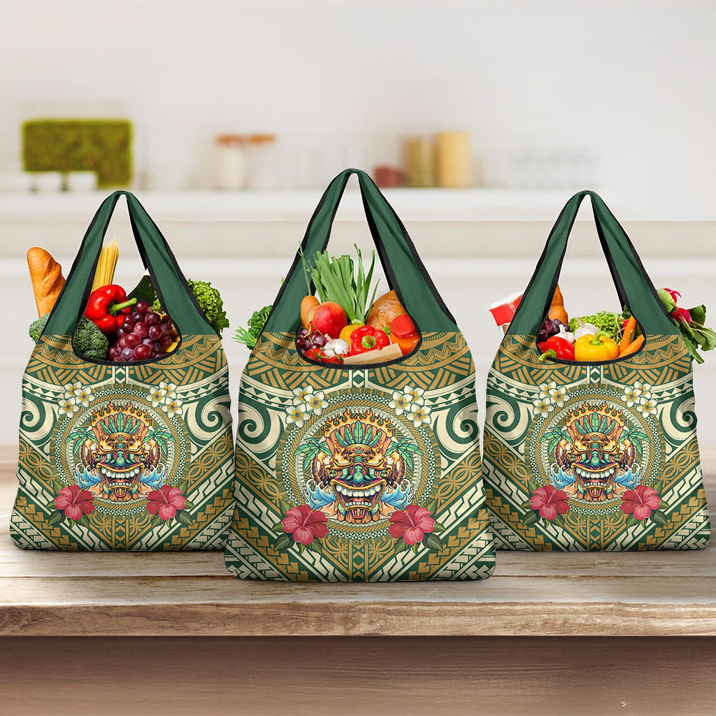Hawaii Tiki Mask Grocery Bag Mele Kalikimaka i Iulai!