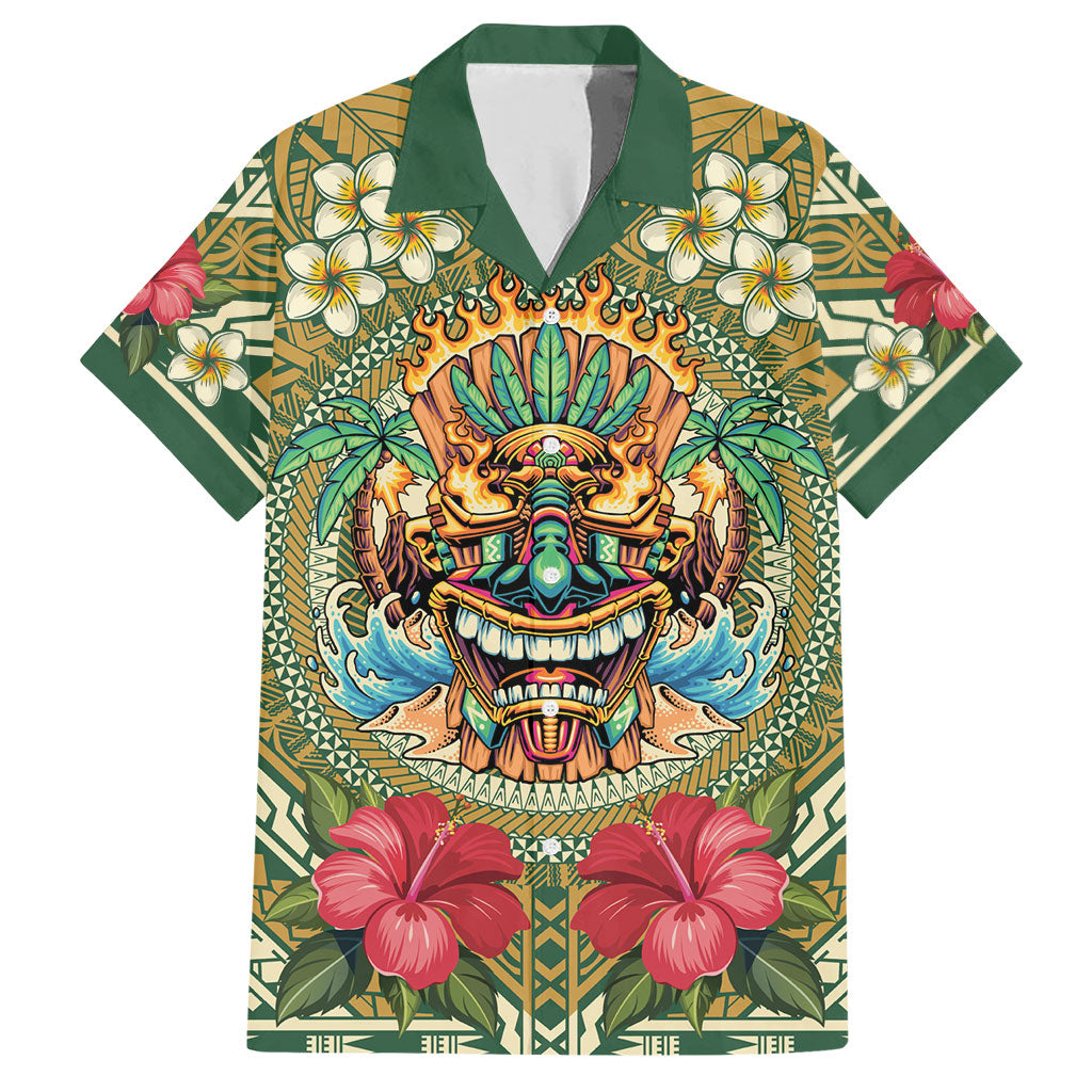 Hawaii Tiki Mask Personalized Hawaiian Shirt Mele Kalikimaka i Iulai! LT9 Green - Polynesian Pride