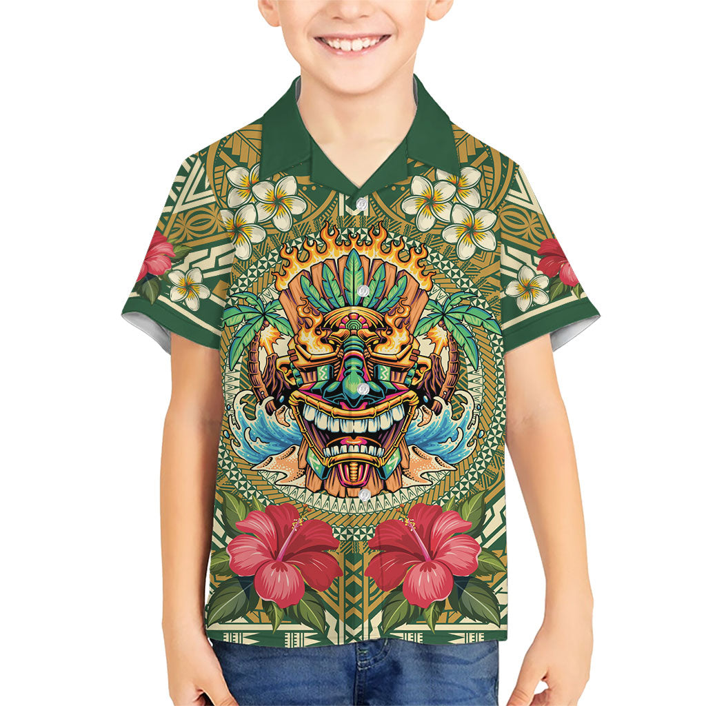 Hawaii Tiki Mask Personalized Kid Hawaiian Shirt Mele Kalikimaka i Iulai!