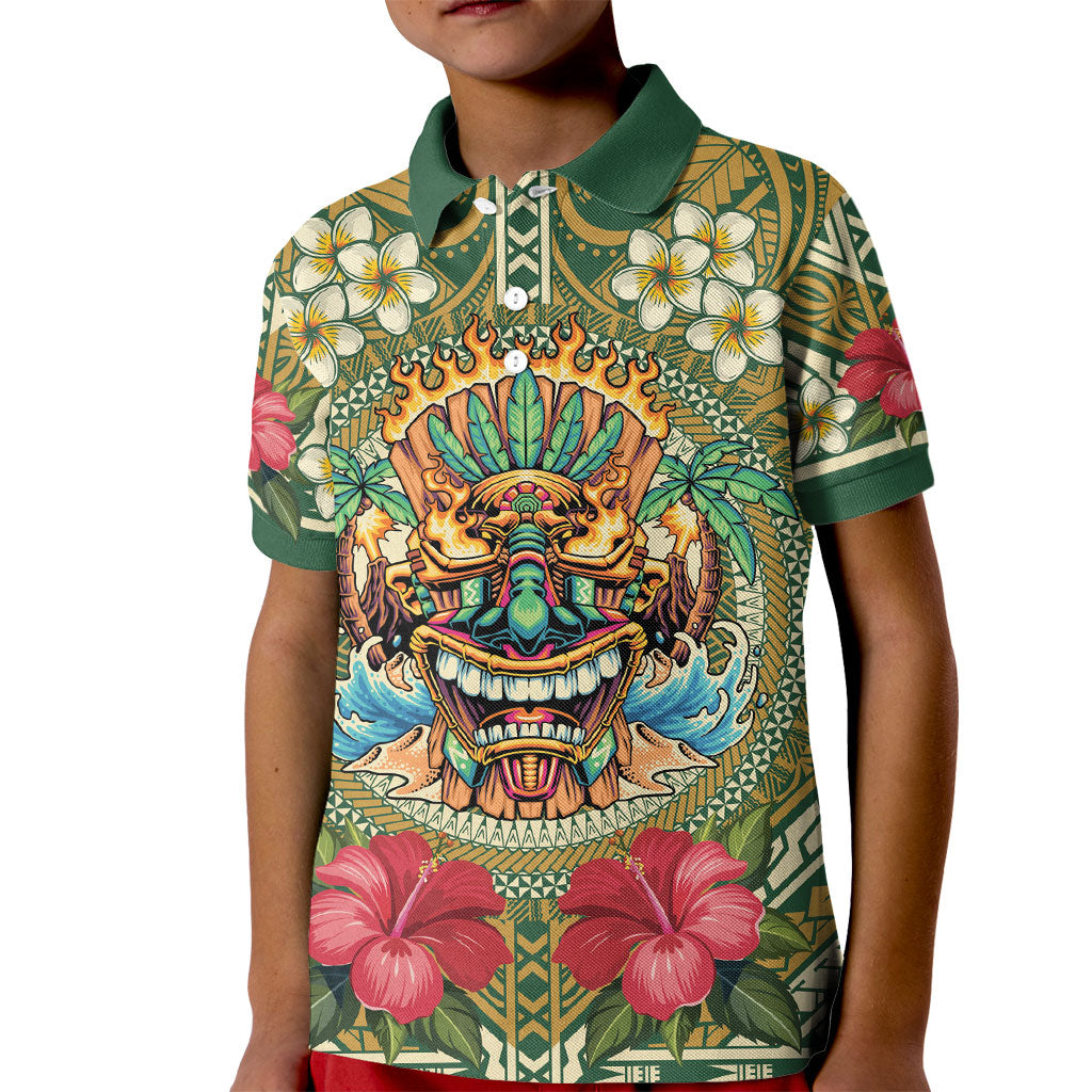 Hawaii Tiki Mask Personalized Kid Polo Shirt Mele Kalikimaka i Iulai! LT9 Kid Green - Polynesian Pride