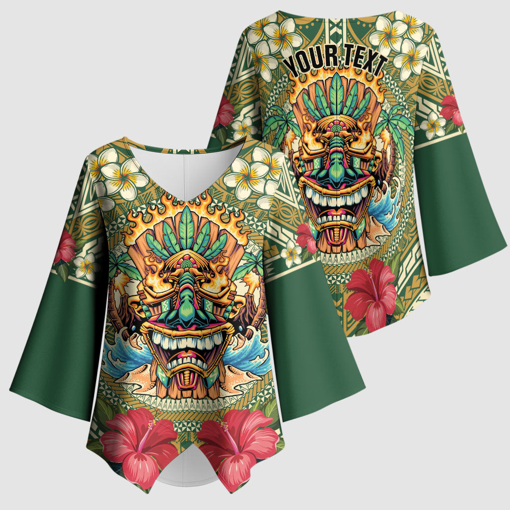 Hawaii Tiki Mask Personalized Kimono Sleeve Blouse Mele Kalikimaka i Iulai!