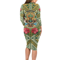 Hawaii Tiki Mask Personalized Long Sleeve Bodycon Dress Mele Kalikimaka i Iulai!