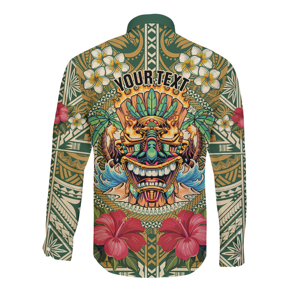Hawaii Tiki Mask Personalized Long Sleeve Button Shirt Mele Kalikimaka i Iulai!