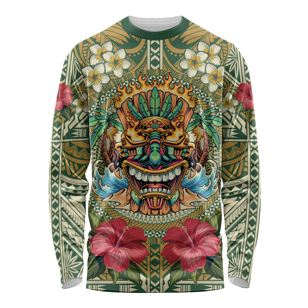 Hawaii Tiki Mask Personalized Long Sleeve Shirt Mele Kalikimaka i Iulai!