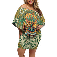 Hawaii Tiki Mask Personalized Off Shoulder Short Dress Mele Kalikimaka i Iulai!