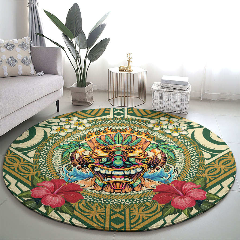 Hawaii Tiki Mask Round Carpet Mele Kalikimaka i Iulai!