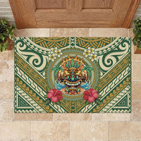 Hawaii Tiki Mask Rubber Doormat Mele Kalikimaka i Iulai!