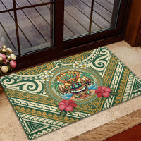 Hawaii Tiki Mask Rubber Doormat Mele Kalikimaka i Iulai!