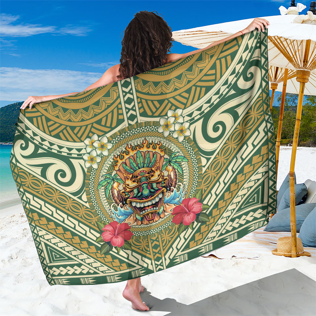 Hawaii Tiki Mask Sarong Mele Kalikimaka i Iulai! LT9 One Size 44 x 66 inches Green - Polynesian Pride