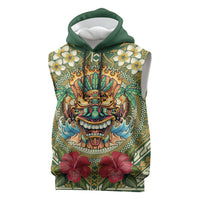 Hawaii Tiki Mask Personalized Sleeveless Hoodie Mele Kalikimaka i Iulai!
