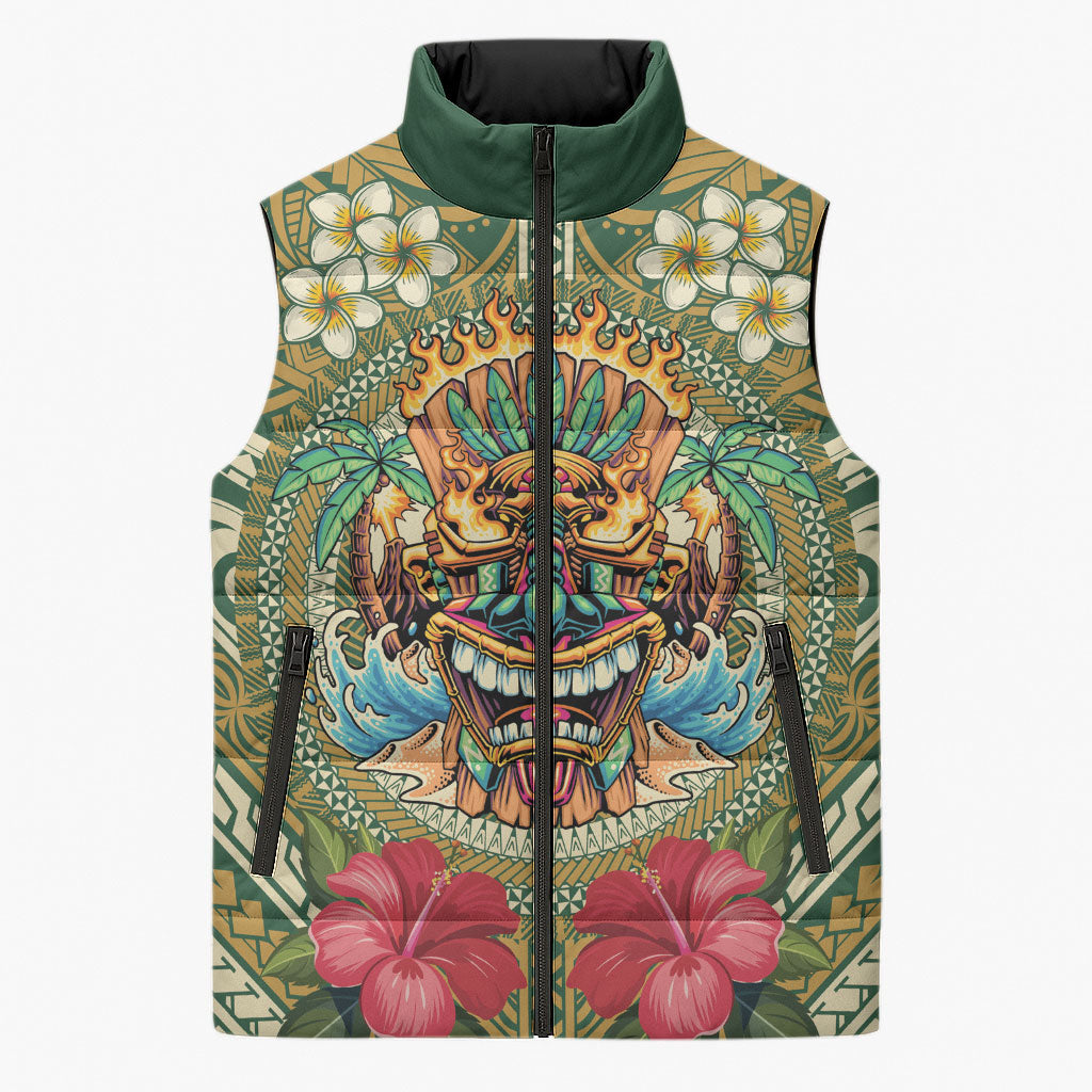 Hawaii Tiki Mask Personalized Sleeveless Puffer Jacket Mele Kalikimaka i Iulai!