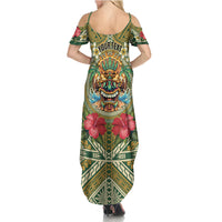 Hawaii Tiki Mask Personalized Summer Maxi Dress Mele Kalikimaka i Iulai!