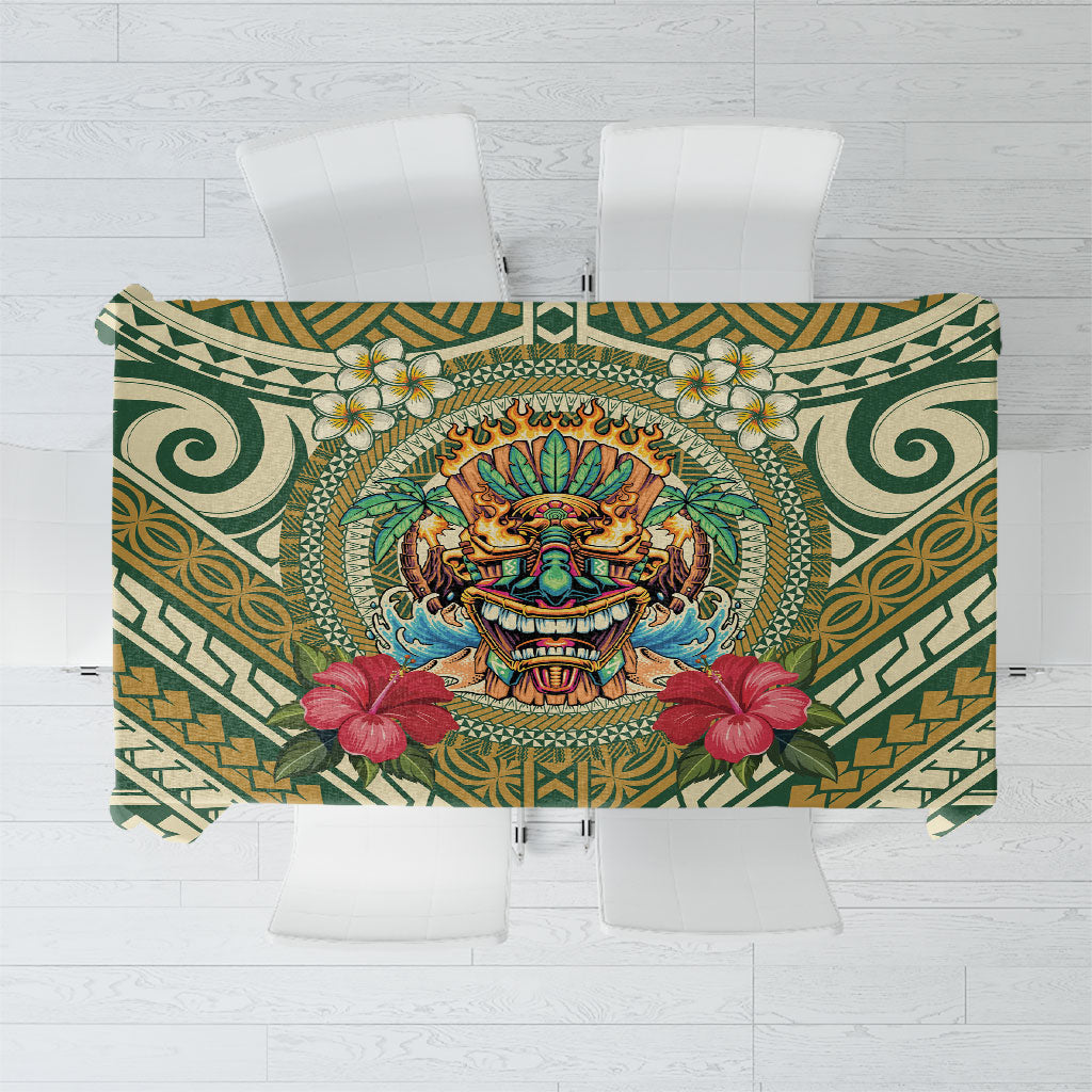 Hawaii Tiki Mask Tablecloth Mele Kalikimaka i Iulai! LT9 Green - Polynesian Pride