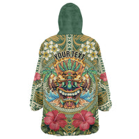 Hawaii Tiki Mask Personalized Wearable Blanket Hoodie Mele Kalikimaka i Iulai!