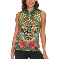 Hawaii Tiki Mask Personalized Women Sleeveless Polo Shirt Mele Kalikimaka i Iulai! LT9 - Polynesian Pride