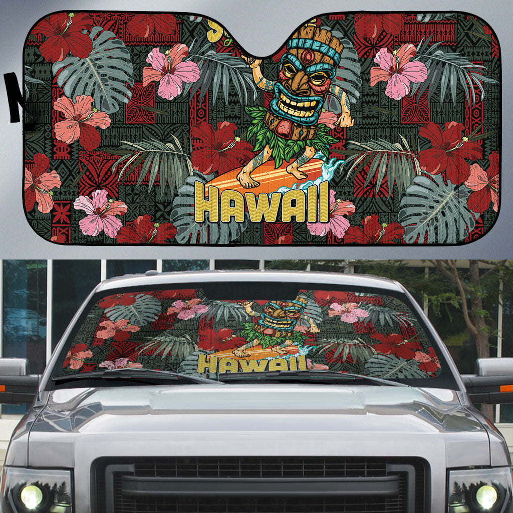 Hawaii Tiki Surfing Auto Sun Shade Mele Kalikimaka i Iulai!