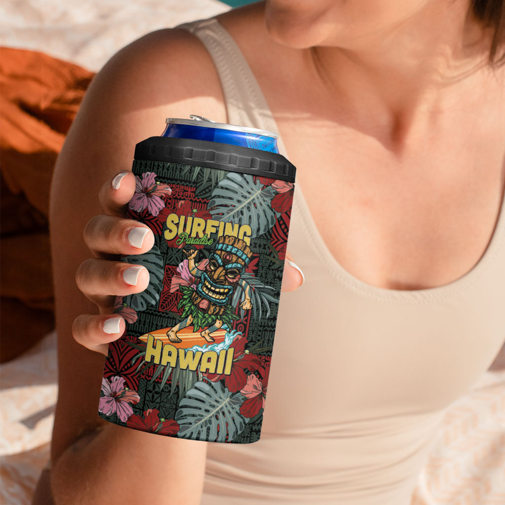Hawaii Tiki Surfing 4 in 1 Can Cooler Tumbler Mele Kalikimaka i Iulai! LT9 - Polynesian Pride