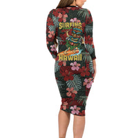 Hawaii Tiki Surfing Family Matching Long Sleeve Bodycon Dress and Hawaiian Shirt Mele Kalikimaka i Iulai! LT9 - Polynesian Pride
