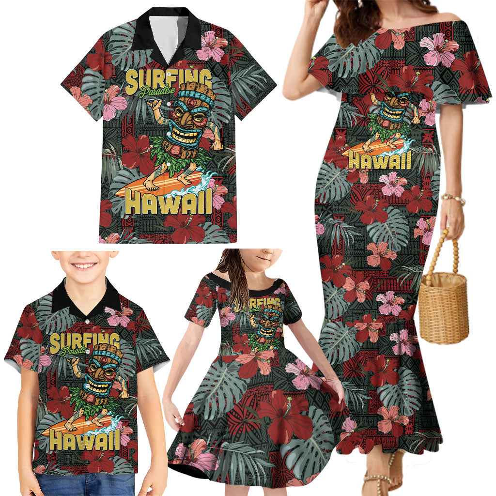 Hawaii Tiki Surfing Family Matching Mermaid Dress and Hawaiian Shirt Mele Kalikimaka i Iulai! LT9 - Polynesian Pride
