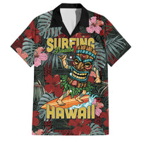 Hawaii Tiki Surfing Family Matching Mermaid Dress and Hawaiian Shirt Mele Kalikimaka i Iulai! LT9 Dad's Shirt - Short Sleeve Black - Polynesian Pride