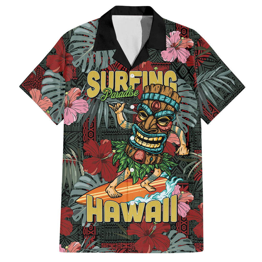 Hawaii Tiki Surfing Hawaiian Shirt Mele Kalikimaka i Iulai! LT9 Black - Polynesian Pride