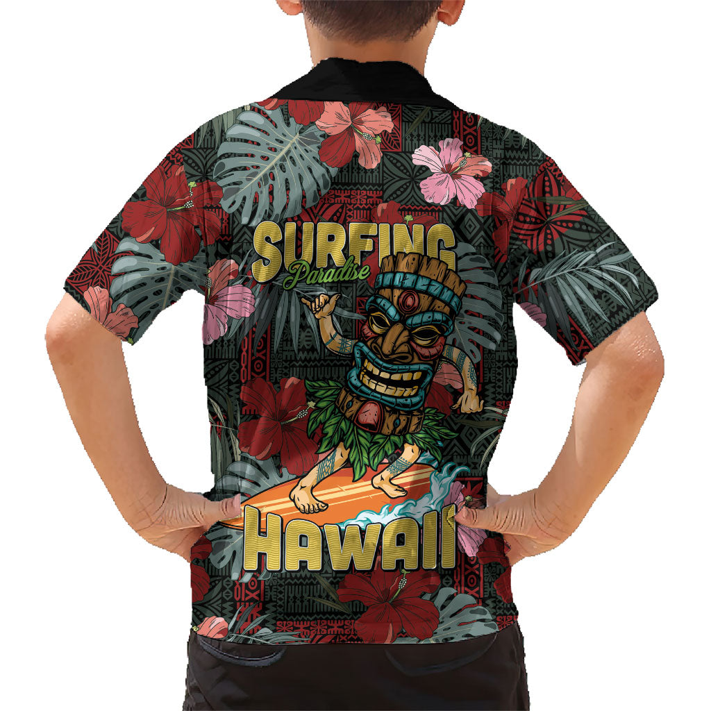 Hawaii Tiki Surfing Kid Hawaiian Shirt Mele Kalikimaka i Iulai!