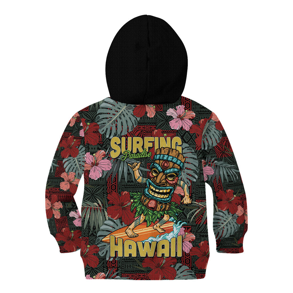 Hawaii Tiki Surfing Kid Hoodie Mele Kalikimaka i Iulai!
