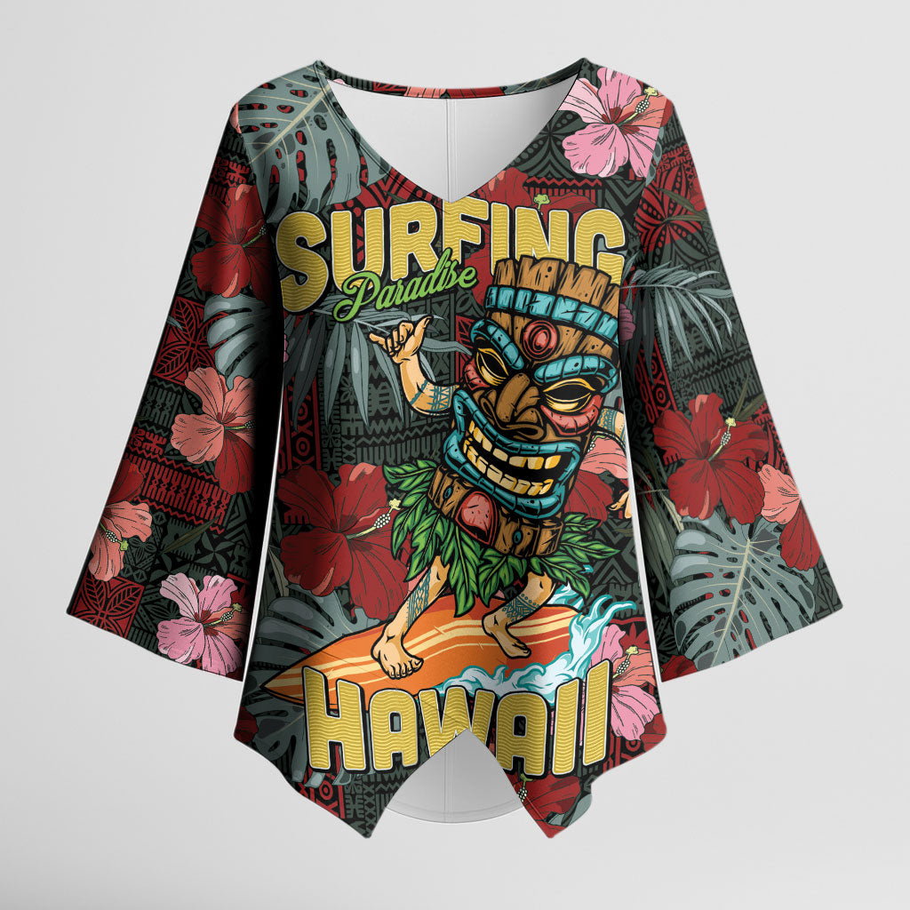 Hawaii Tiki Surfing Kimono Sleeve Blouse Mele Kalikimaka i Iulai!